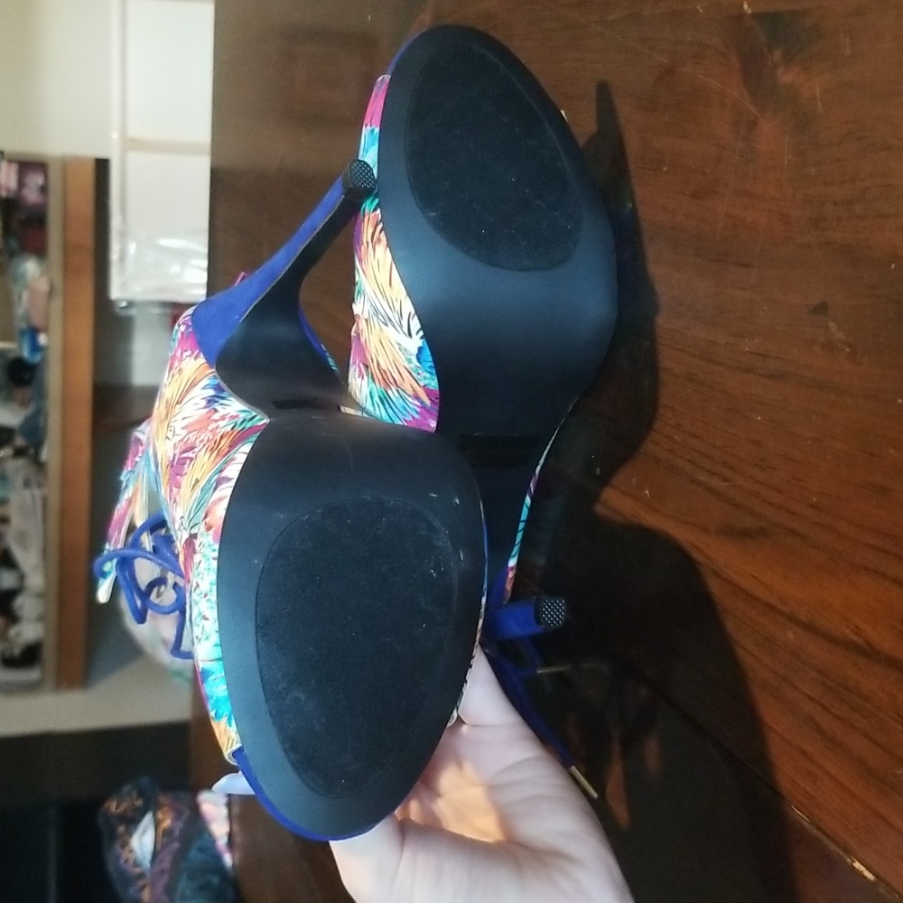 Qupid Abstract Multi Colored Gladiator Heels - image 8